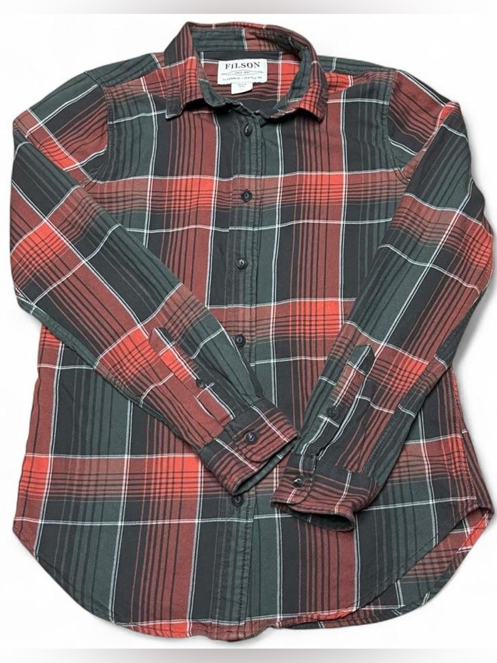 Filson Shirt Womens Small Red Plaid Flannel Long Sleeve Button Front Classic